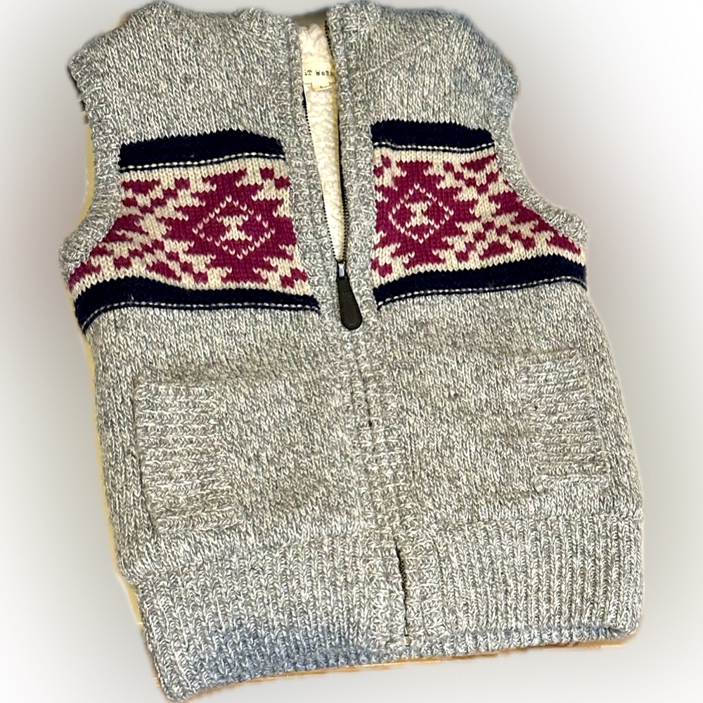 IF IT WERE ME S GRAY BURGUNDY BLACK SHERPA LINED SWEATER VEST HOODIE WOOL BLEND